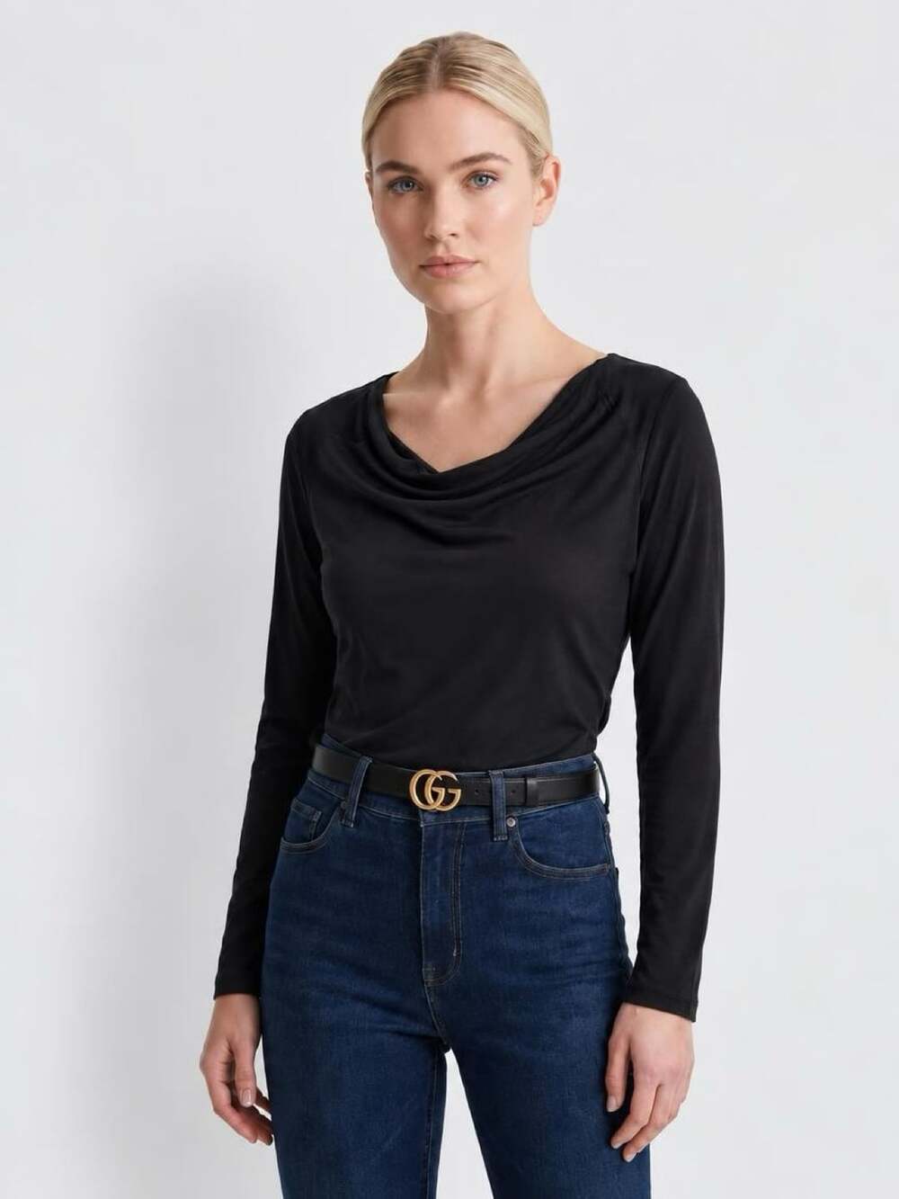 Adrienne Vittadini Cowl Neck Top Size M Dark Brown Long Sleeve Shirt